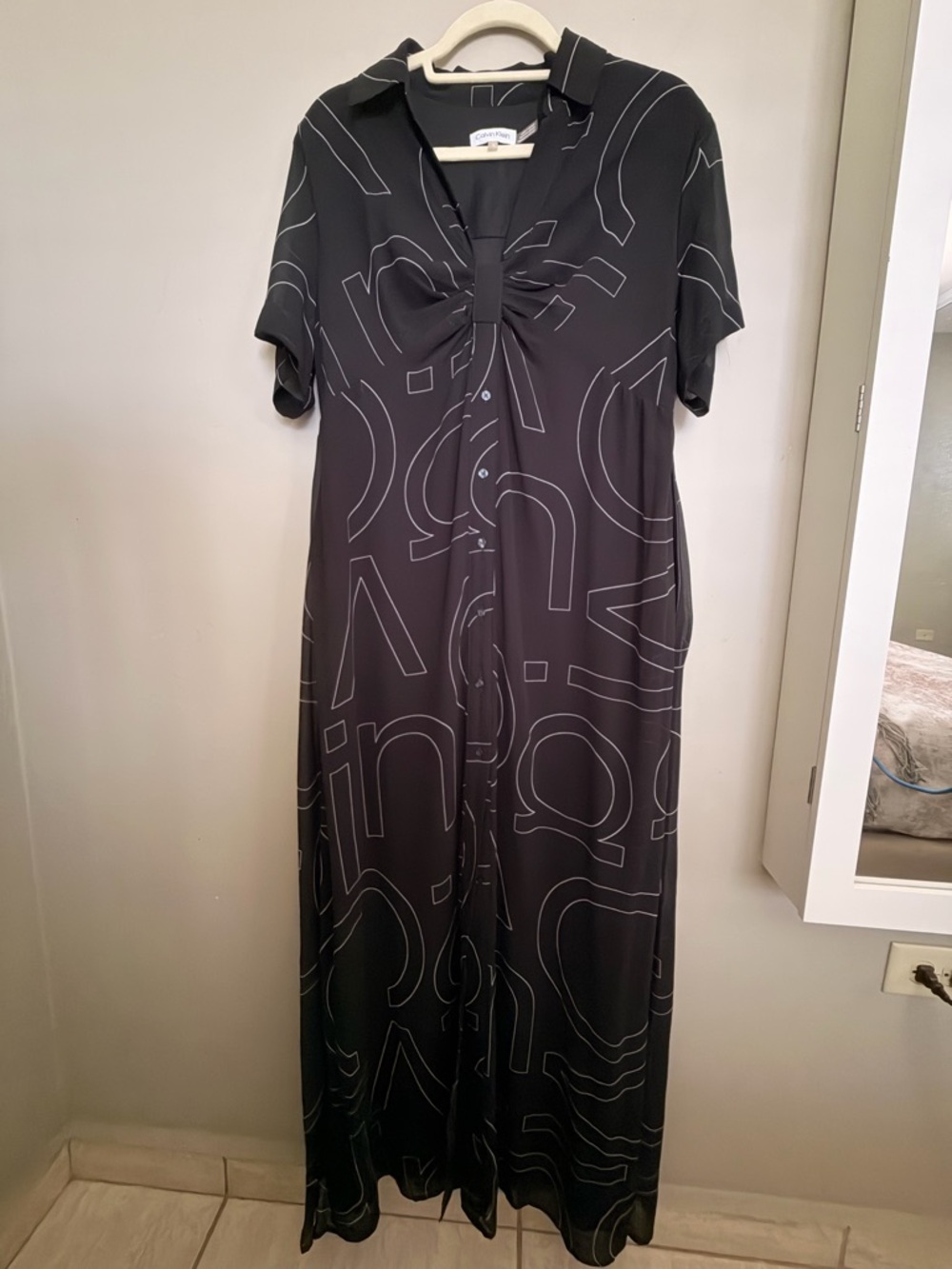 Calvin Klein Black Maxi Dress with Abstract Line Motif